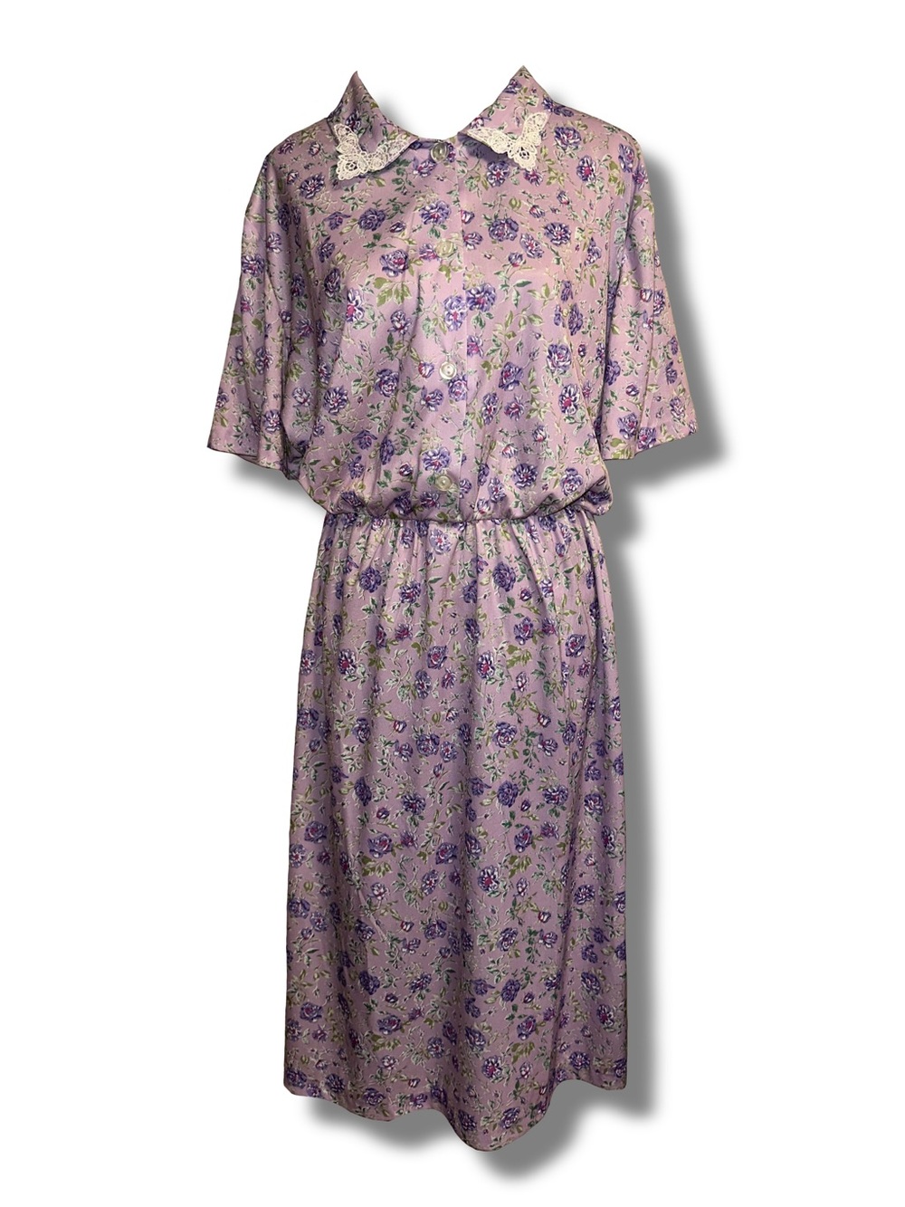 Vtg Purple Floral Print Dress